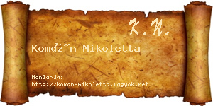 Komán Nikoletta névjegykártya